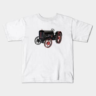 Black and Red Old Tractor Kids T-Shirt